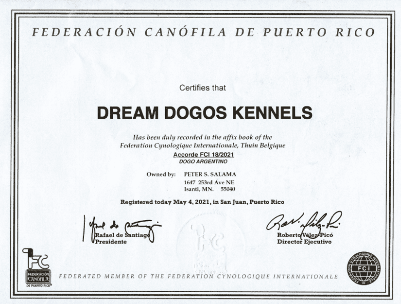 A certificate of completion for a dog kennel.